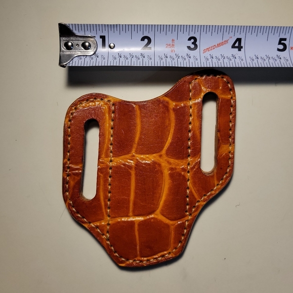 Custom Handmade Leather Pancake Belt Knife Sheath Crocodile Embossed - Picture 2 of 4